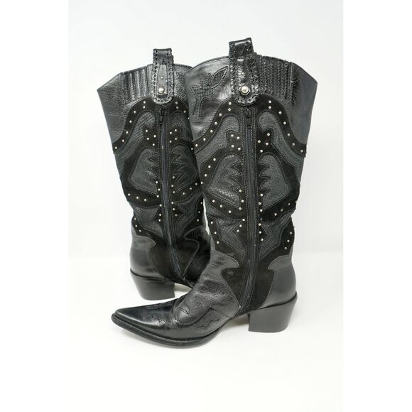 Matisse Vintage Black Studded Suede Leather and Snakeskin Western Boots Size 6.5 - Picture 1 of 9